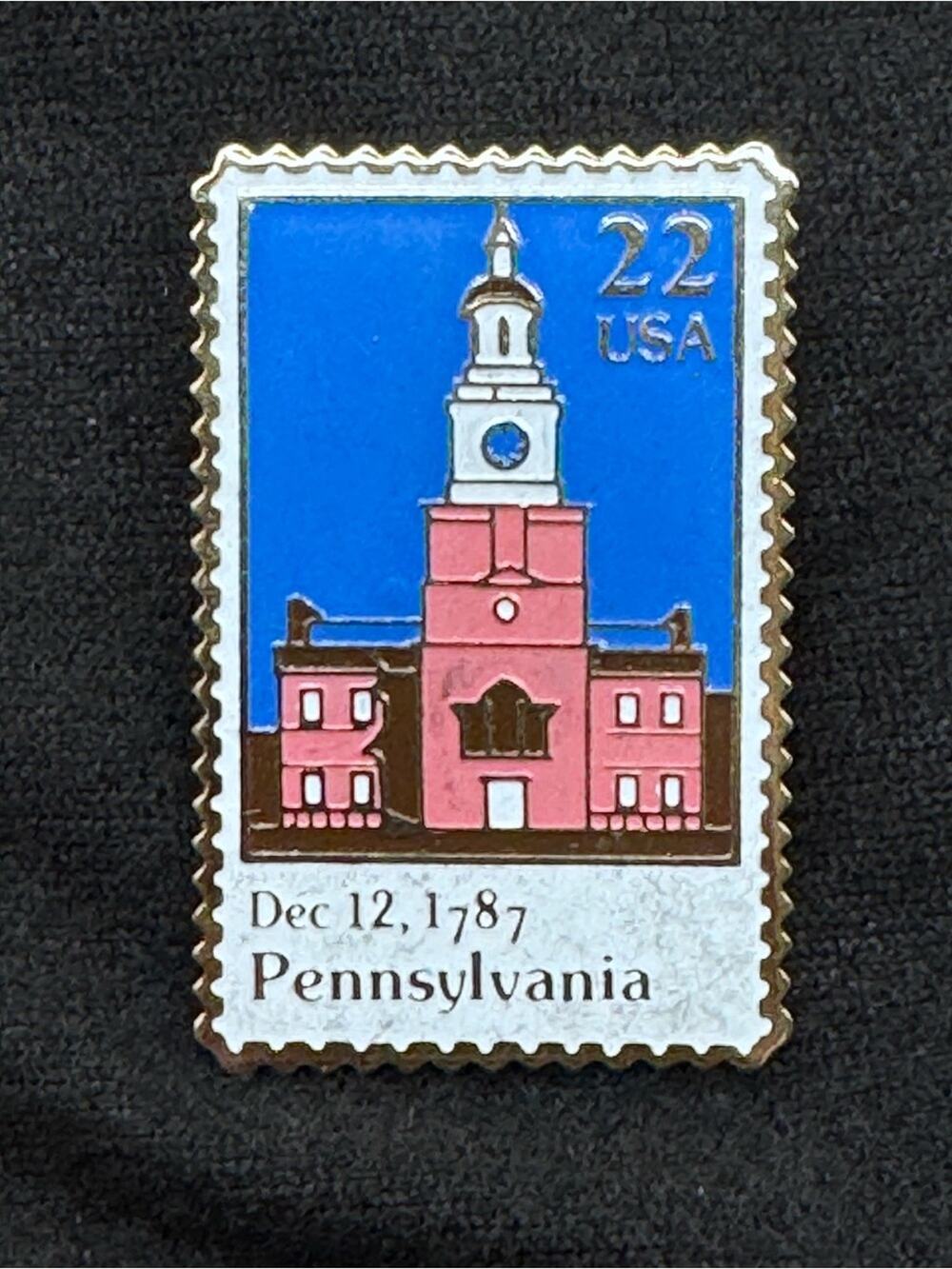 Pennsylvania State Pin USA Stamp 22 Cent Enamel Post Office Pinback USPS